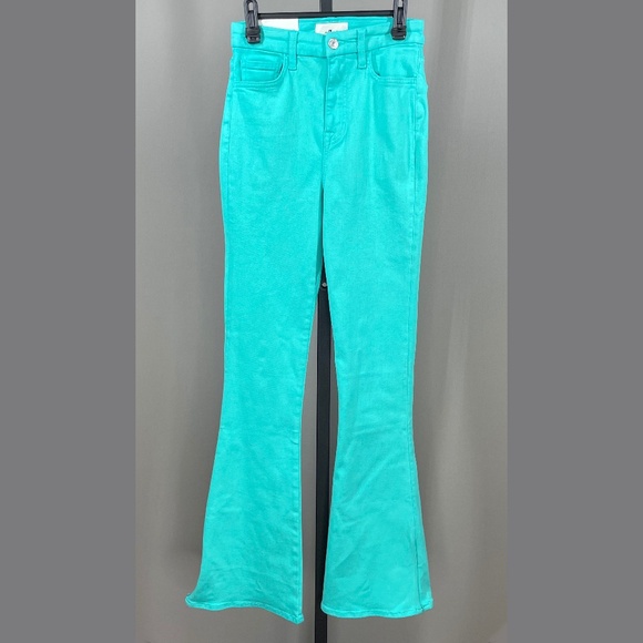 NEW 7 For All Mankind Jeans Womens 26 green denim boot zip flare boho casual - Picture 1 of 14